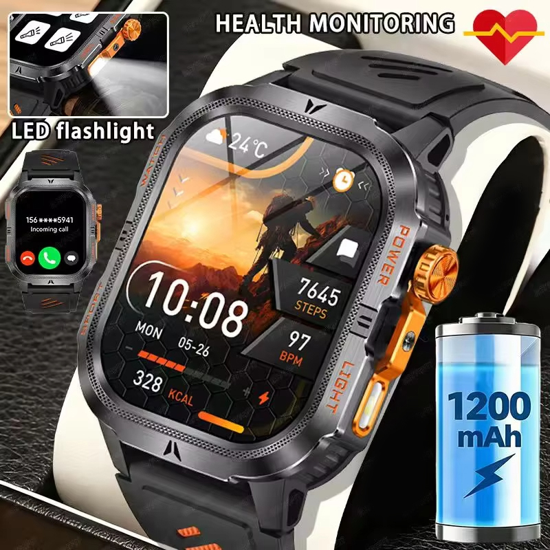 Smartwatch Rugged Watches For Men - 2026년형 러기드 1200mAh 대용량 배터리 밀리터리