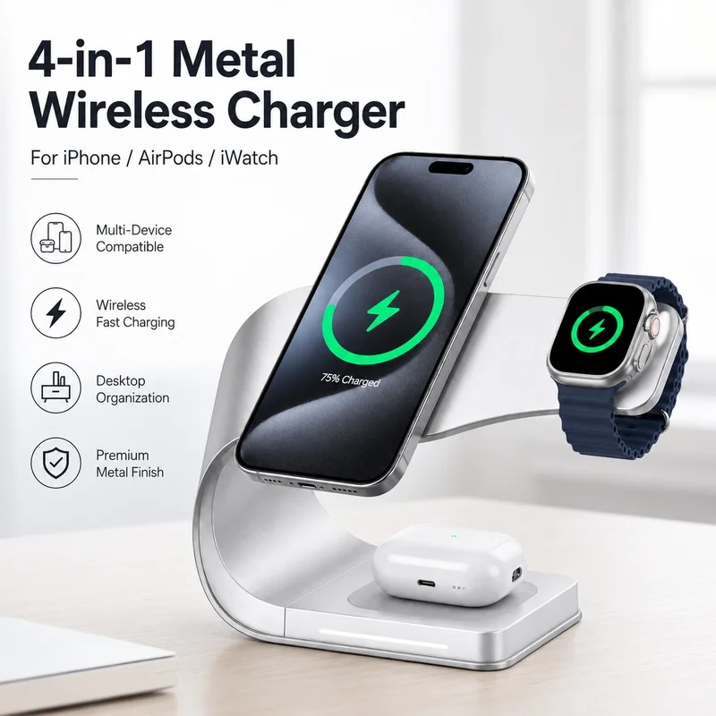 Qi 15W 마그네틱 무선 충전기 4 in 1 메탈 쉘 - Smartwatch Phone Watches 리뷰 및 가격