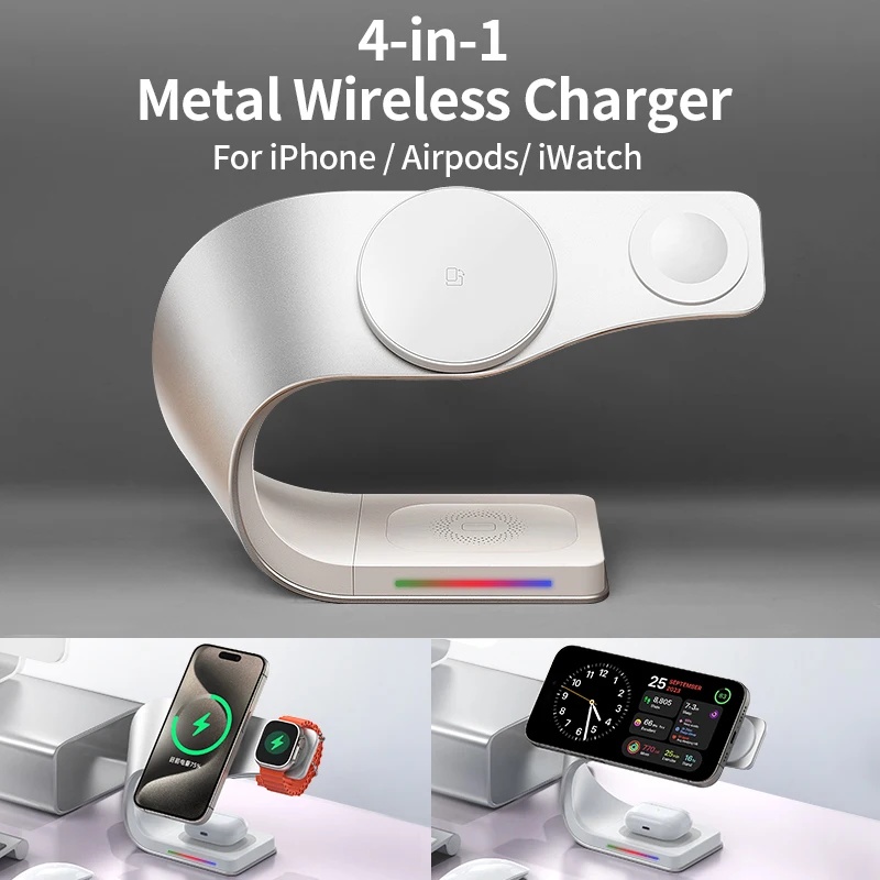 Qi 15W 마그네틱 무선 충전기 4 in 1 메탈 쉘 - Smartwatch Phone Watches 리뷰 및 가격