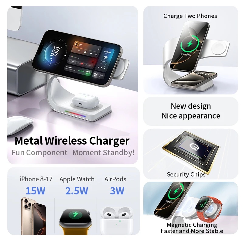 Qi 15W 마그네틱 무선 충전기 4 in 1 메탈 쉘 - Smartwatch Phone Watches 리뷰 및 가격